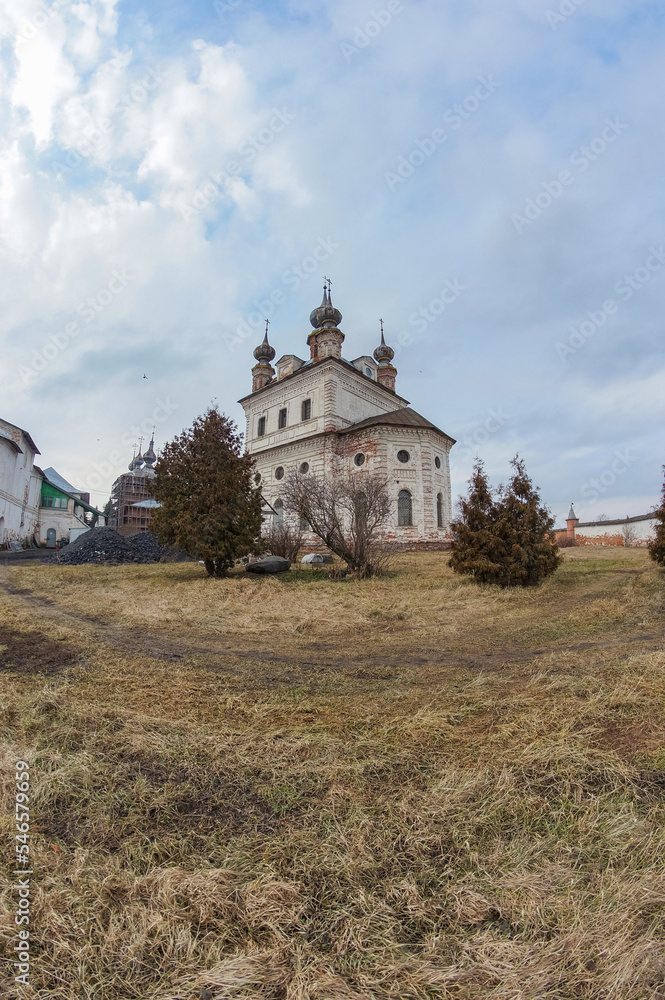Yuryev-Polsky / Russia - March 7, 2020: Cathedral of St. Michael the Archangel in Mikhailo-Arkhangelsk Monastery