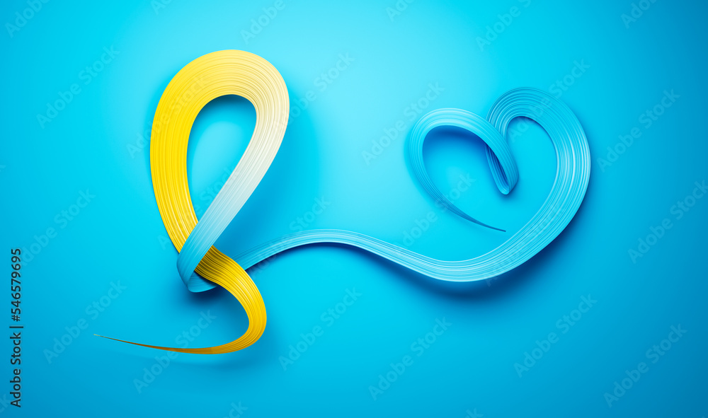 Fototapeta premium Kazakhstan Flag colors making bow to heart with ribbon 3d Illustration