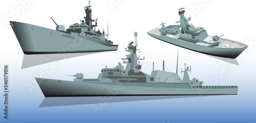 Tela Military warships set. Background Vector EPS10