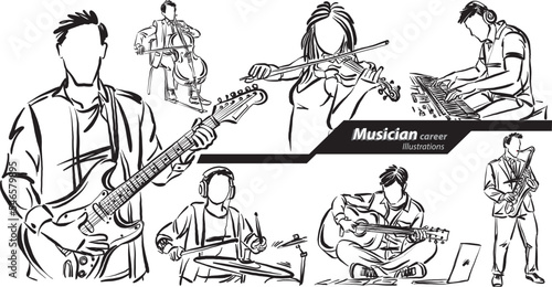 musician career profession work doodle design drawing vector illustration