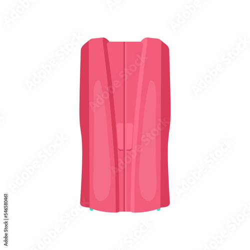 Red closed tanning cabin illustration. Cosmetic procedure in spa salon, vertical sunbathing machine or cabin. Solarium, wellness, recreation, care, relaxation concept