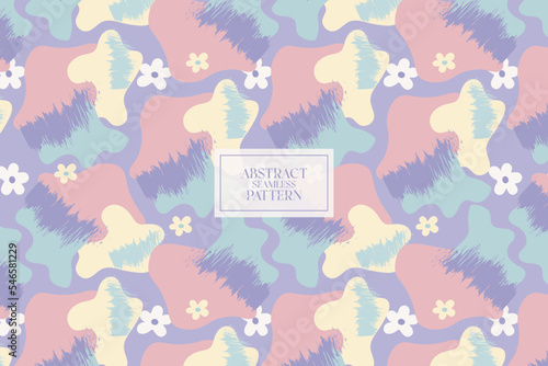 Abstract organic form squiggle shapes soft pastel with tiny florals seamless repeat pattern