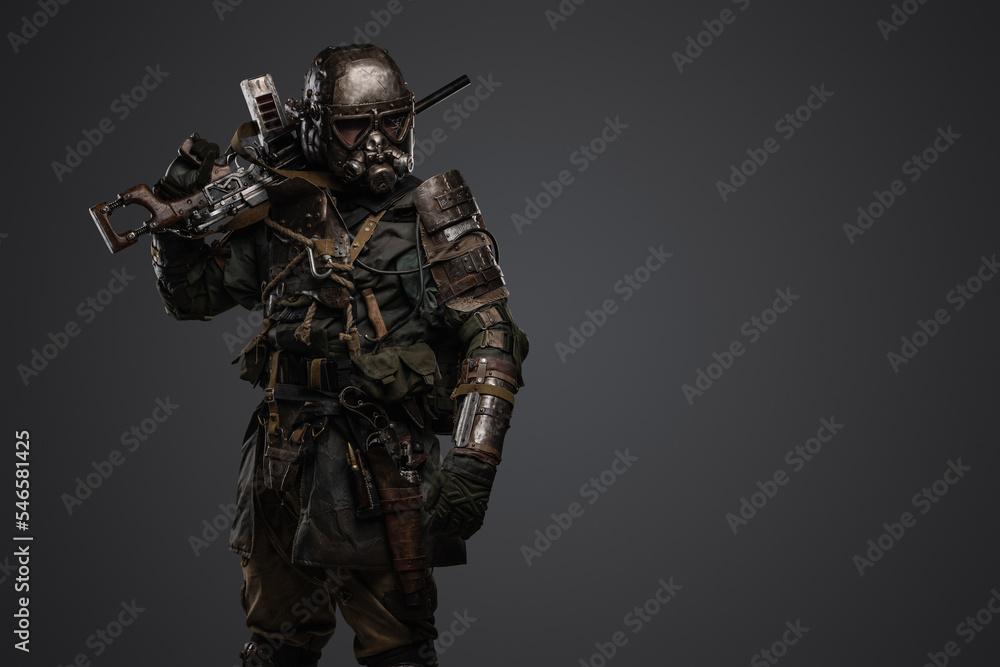Shot of military man in setting of post apocalypse staring at camera. Shot of military man in setting of post apocalypse staring at camera.