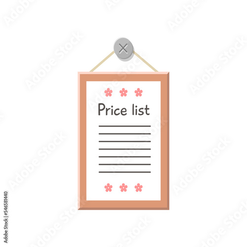 Price list for flowers vector illustration. Cartoon drawing of tablet with prices in florist store isolated on white background. Nature, decoration, gardening concept