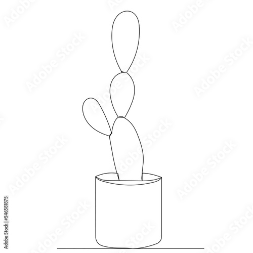 cactus in pot continuous line drawing