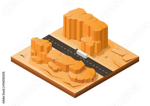 isometric rock mountain in desert