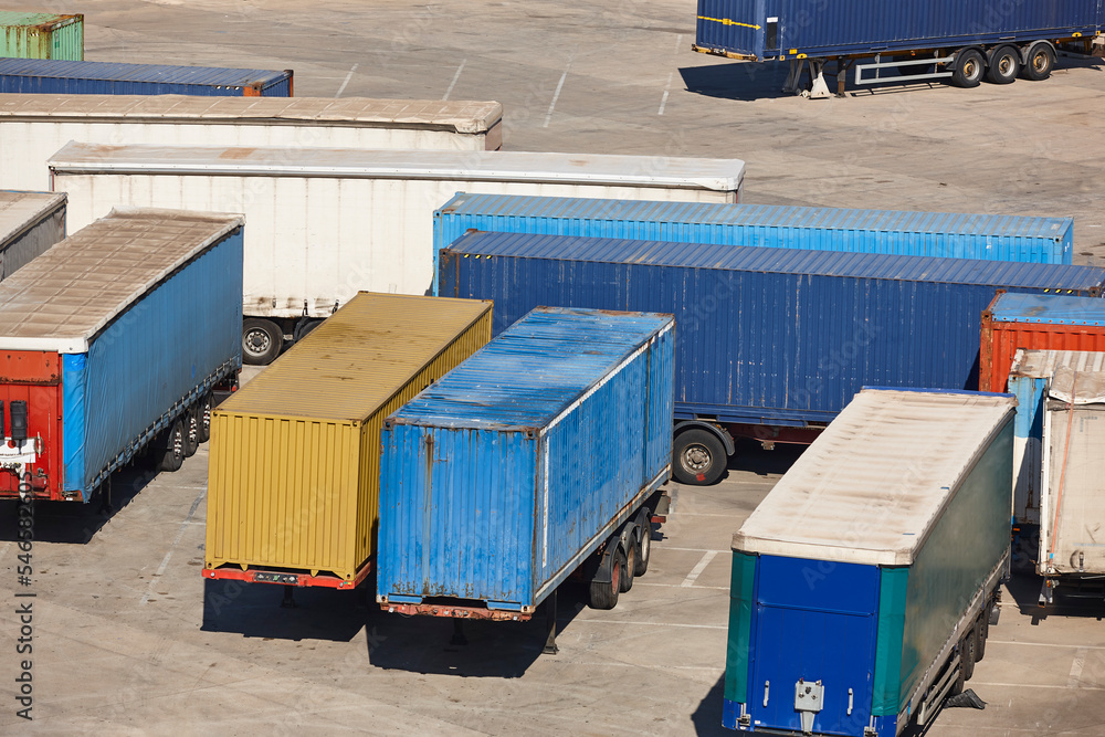 Transportation and logistic industry. Wheel containers parked in the harbor