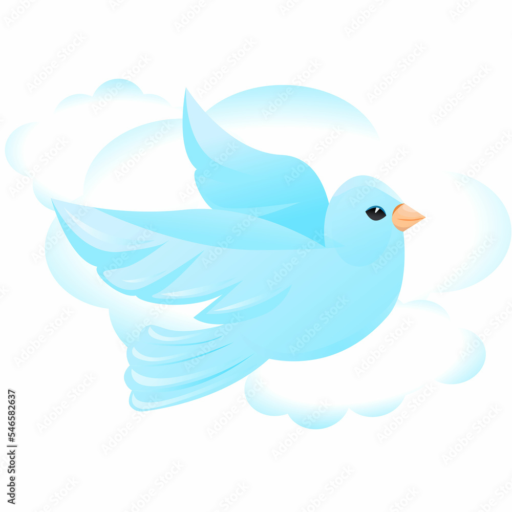 Obraz premium illustration of blue pigeons in the sky, clouds. Vector image