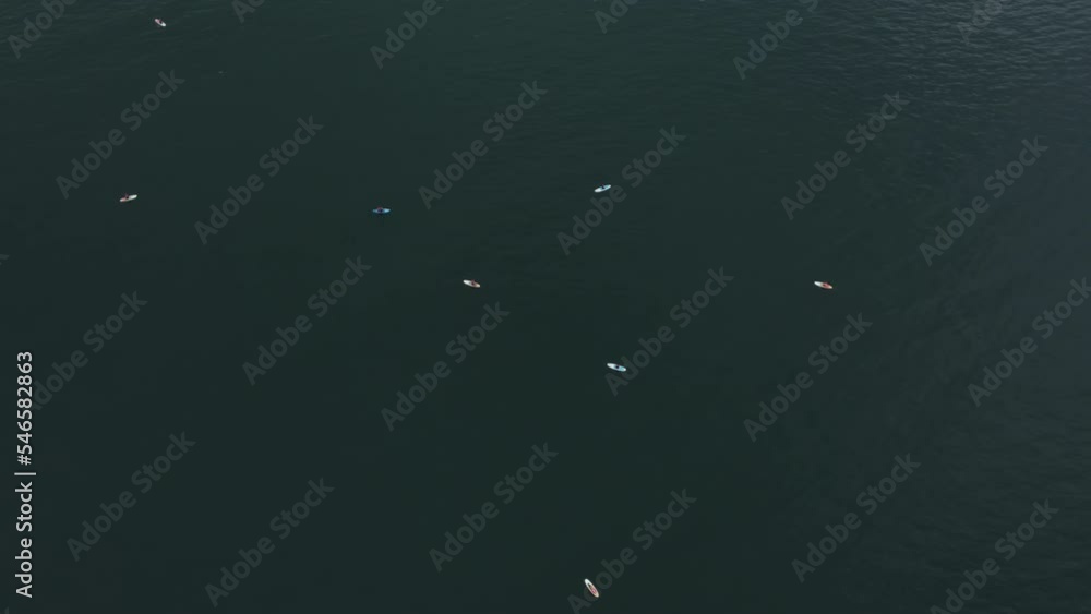 Lots of subsurfers on the water surface. People do water sports. Aerial photography 4k. Lots of subsurfers on the water surface. People do water sports. Aerial photography 4k.