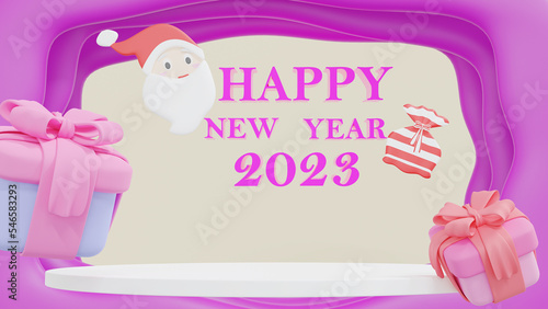 3d illustration rendering. The white podium in the concept Christmas and new years festival minimal style. Advertising display space for placing products.