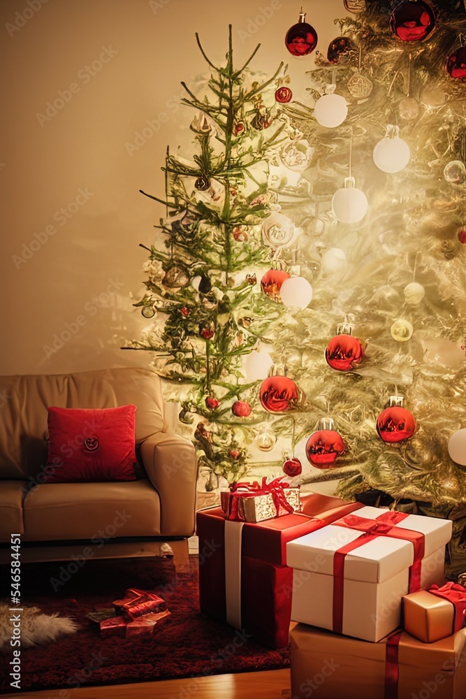 Living room at Christmas with tree Living room at Christmas with tree