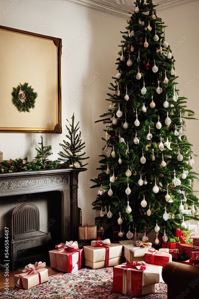 Obraz premium Living room at Christmas with tree