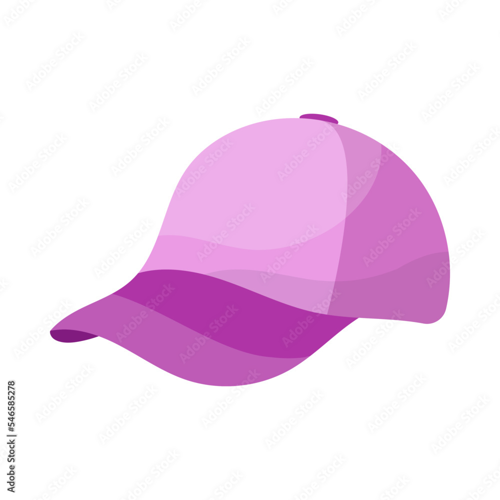 Side view of purple baseball cap vector illustration. Sports hat with visor for children and adults isolated on white background. Headwear, fashion, summer concept Side view of purple baseball cap vector illustration. Sports hat with visor for children and adults isolated on white background. Headwear, fashion, summer concept