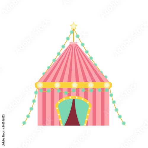 Pink circus tent vector illustration. Circus dome for amusement park, funfair or event isolated on white background. Circus, festival, entertainment concept