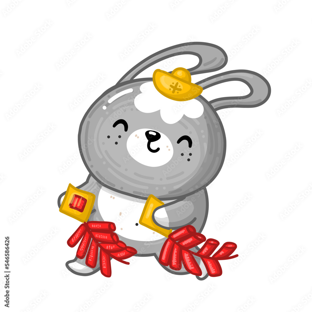 Chinese vector rabbit hold chinese attributes for Happy New Year. He has a special gold things on its head Chinese vector rabbit hold chinese attributes for Happy New Year. He has a special gold things on its head
