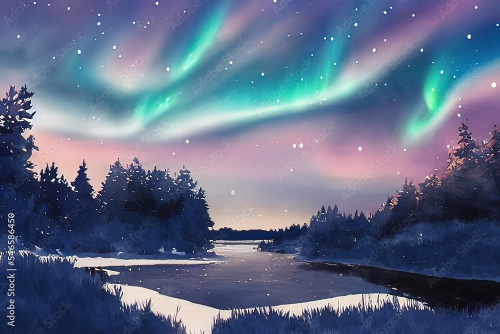 Fototapeta premium aurora sky in christmas holiday as background