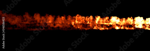 nice blazing fire line on black, isolated - object 3D illustration