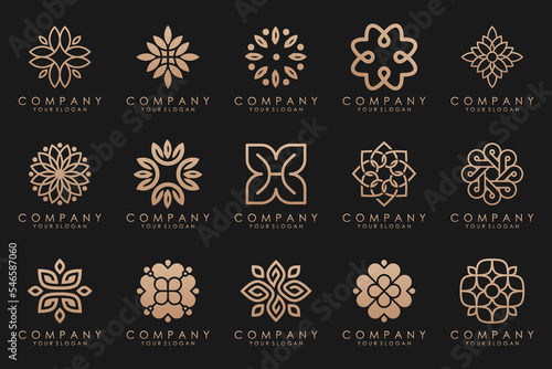 Floral ornament logo icon set. Abstract beauty flower or mandala logo design collection.