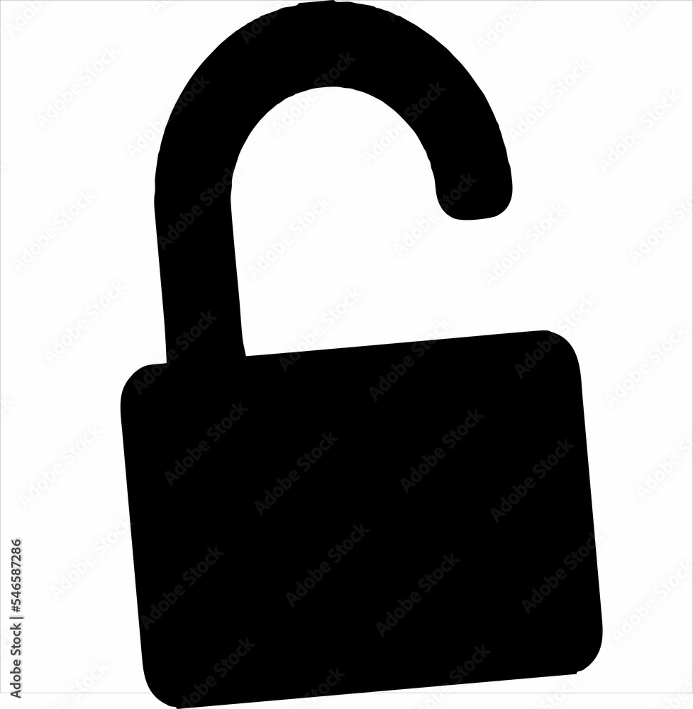 Vector, Image of Padlock silhouette icon, black and white in color