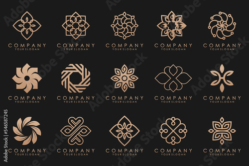 Floral ornament logo icon set. Abstract beauty flower or mandala logo design collection.