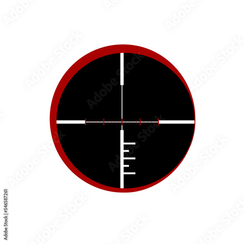 Circular black sniper scope or crosshair cartoon illustration. Gun or rifle sight or viewfinder isolated on white background. Weapon, hunting, accuracy, target, aiming, eyesight, shooting concept
