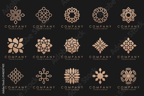 Floral ornament logo icon set. Abstract beauty flower or mandala logo design collection.