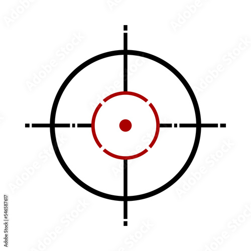 Sniper scope cartoon illustration. Gun or pistol sight, rifle scope isolated on white background. Weapon, hunting, accuracy, target, aiming, eyesight, shooting concept