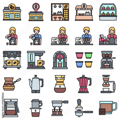 Coffee shop filled vector icon set 1