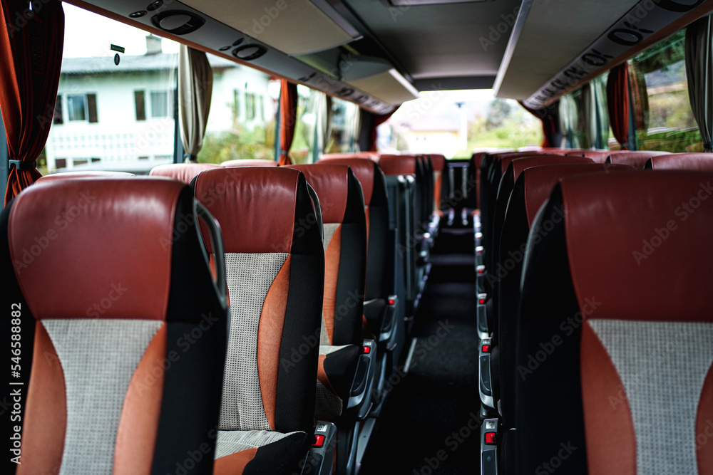 Interior of a travel bus. Interior of a travel bus.