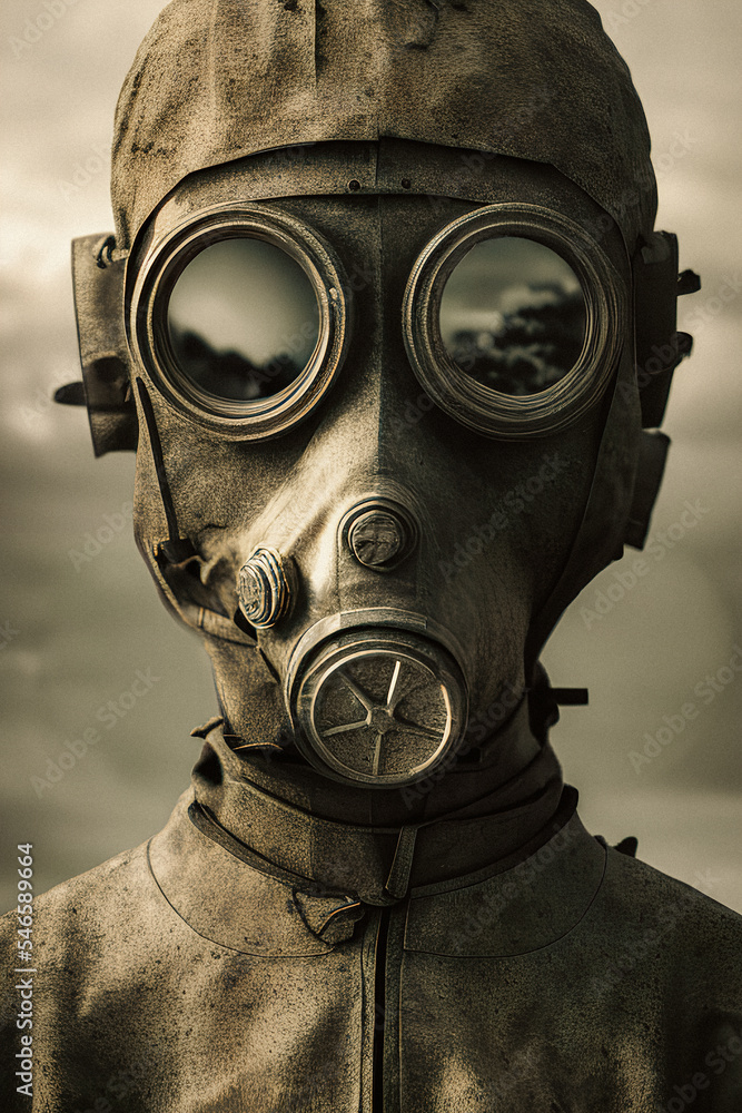 Post-apocalyptic portrait of a man in a gas mask. Post-apocalyptic portrait of a man in a gas mask.
