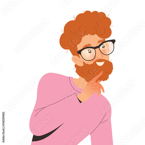 Redhead Bearded Man in Glasses Talking to Someone with Friendly Face Vector Illustration