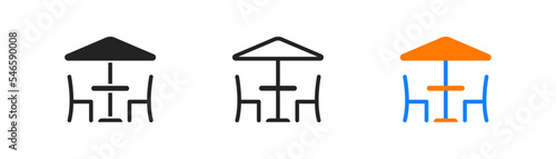 Terrace cafe outline icon on white background. Relax concept. Outdoor restaurant symbol. Simple flat design.
