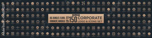 Floral ornament logo and icon set. Abstract beauty flower ornament or mandala logo design collection