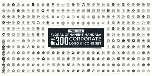 Floral ornament logo and icon set. Abstract beauty flower ornament or mandala logo design collection