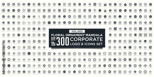 Floral ornament logo and icon set. Abstract beauty flower ornament or mandala logo design collection