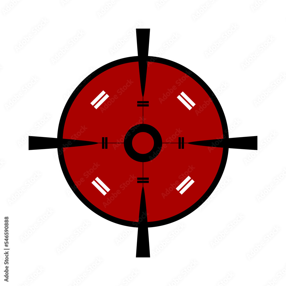 Red weapon viewfinder cartoon illustration. Sniper scope or crosshair isolated on white background. Weapon, hunting, accuracy, target, aiming, eyesight, shooting concept Red weapon viewfinder cartoon illustration. Sniper scope or crosshair isolated on white background. Weapon, hunting, accuracy, target, aiming, eyesight, shooting concept