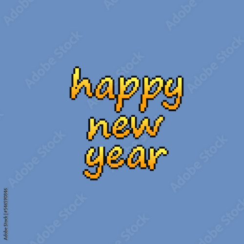 Happy New year text in pixel art styl