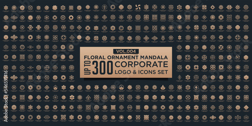 Floral ornament logo and icon set. Abstract beauty flower ornament or mandala logo design collection