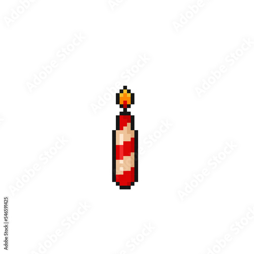 single red and white candle in pixel art style