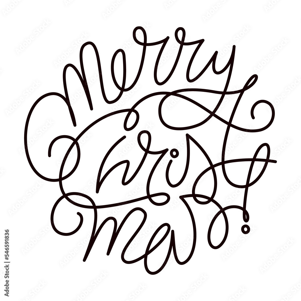Hand drawn Merry Christmas lettering round element in scribble ornament style, holiday card. PNG clipart isolated on transparent background