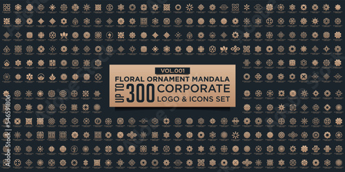 Floral ornament logo and icon set. Abstract beauty flower ornament or mandala logo design collection