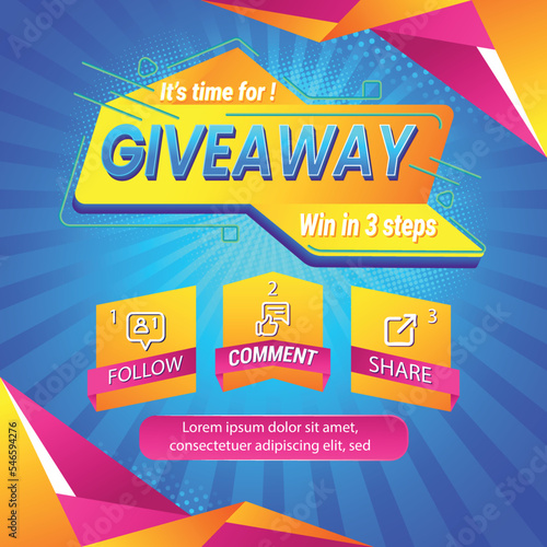 Giveaway quiz contest for social media feed. template giveaway prize win competition follow the steps below