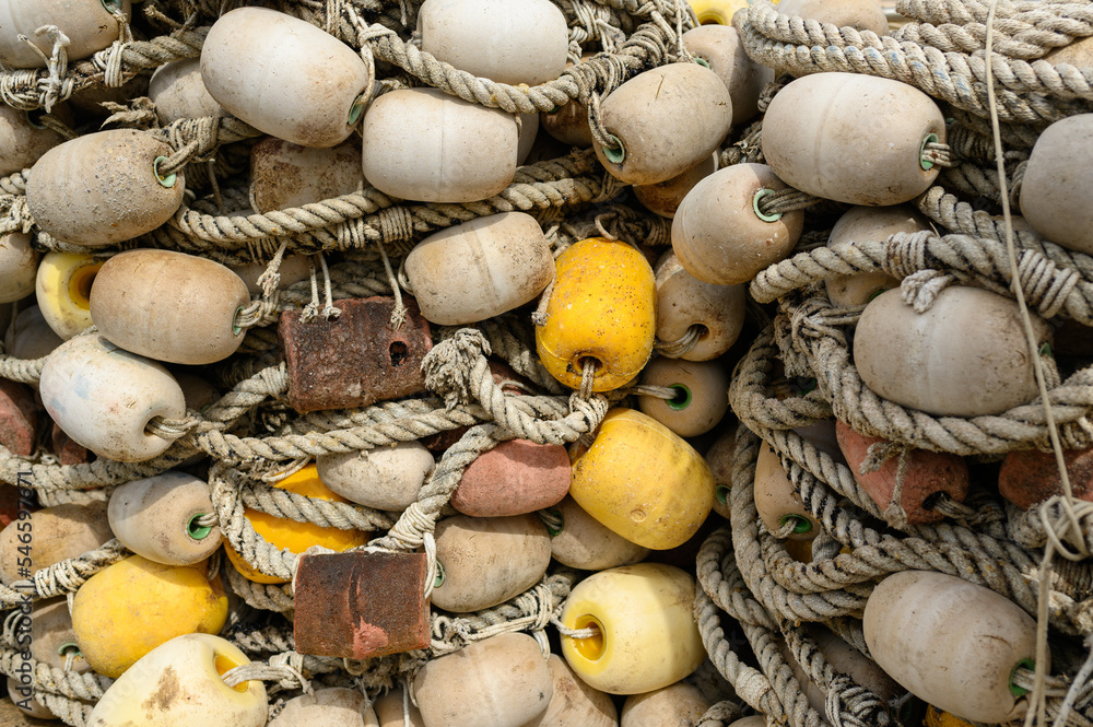 Fishing net with colorful floats