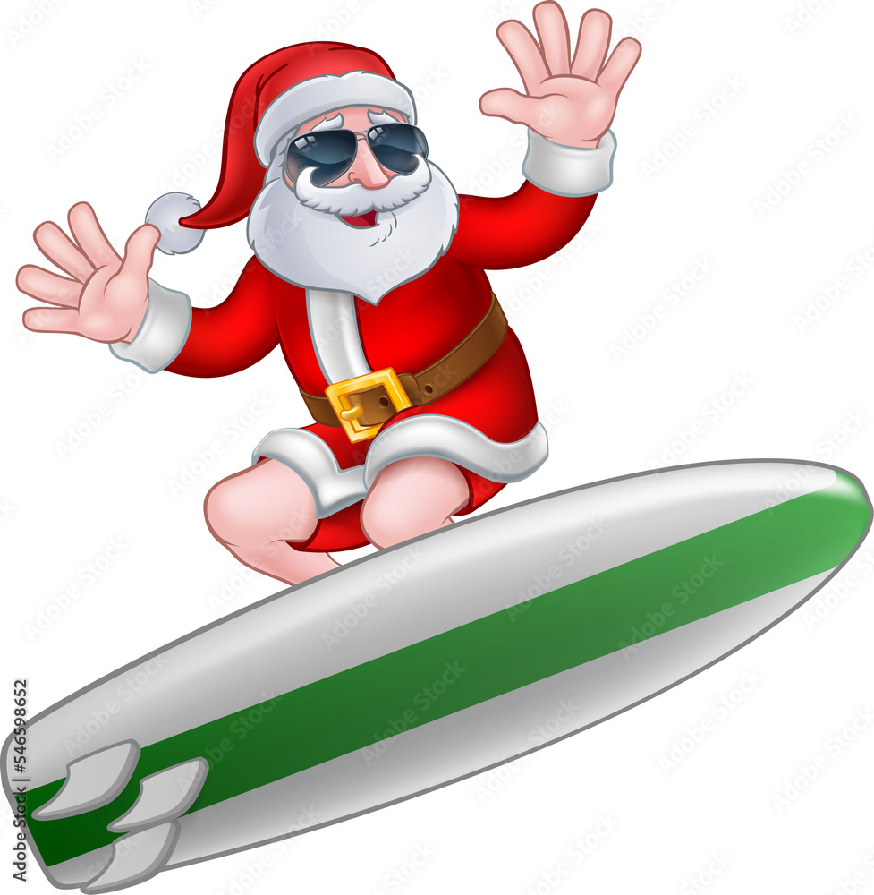 Fototapeta premium Cool Christmas Santa in Shades Surfing