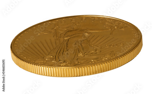 Side view of Gold Eagle one ounce coin photo