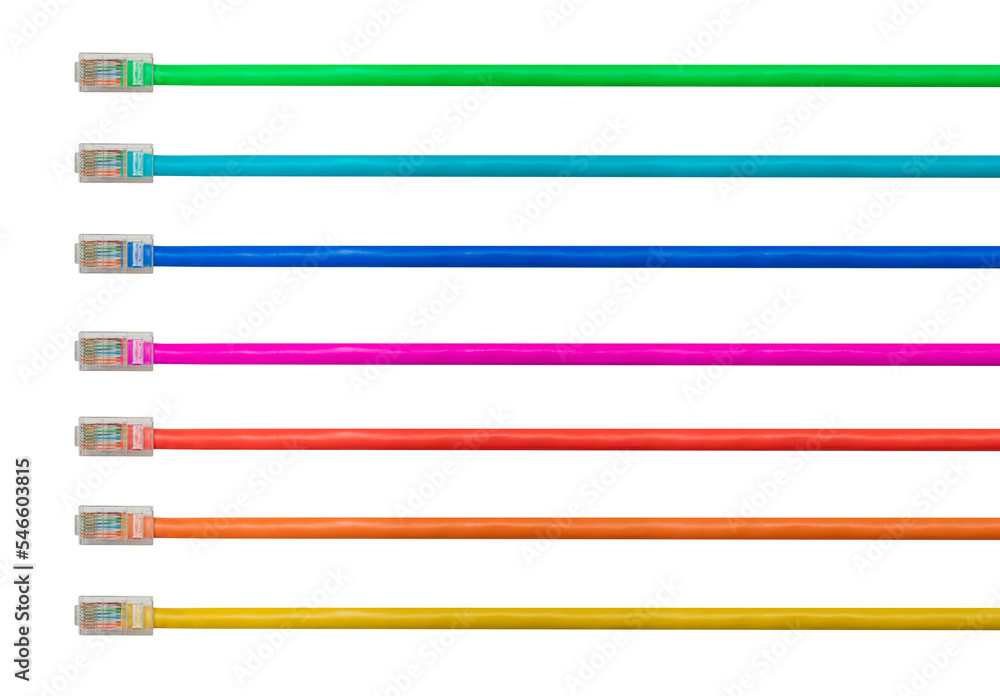 Arrangement of isolated cat5 cables to illustrate internet connections