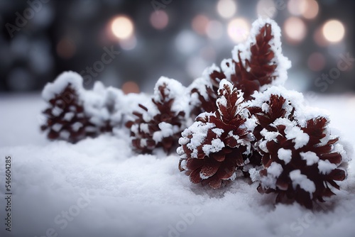 Snowy fir branch with fir cones