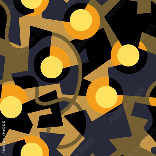 Seamless abstract creative geometry pattern with curved elemets and circles