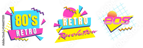 80's Retro graphic collection. Synthwave vintage design set. Vintage apparel artworks old school vivid projects