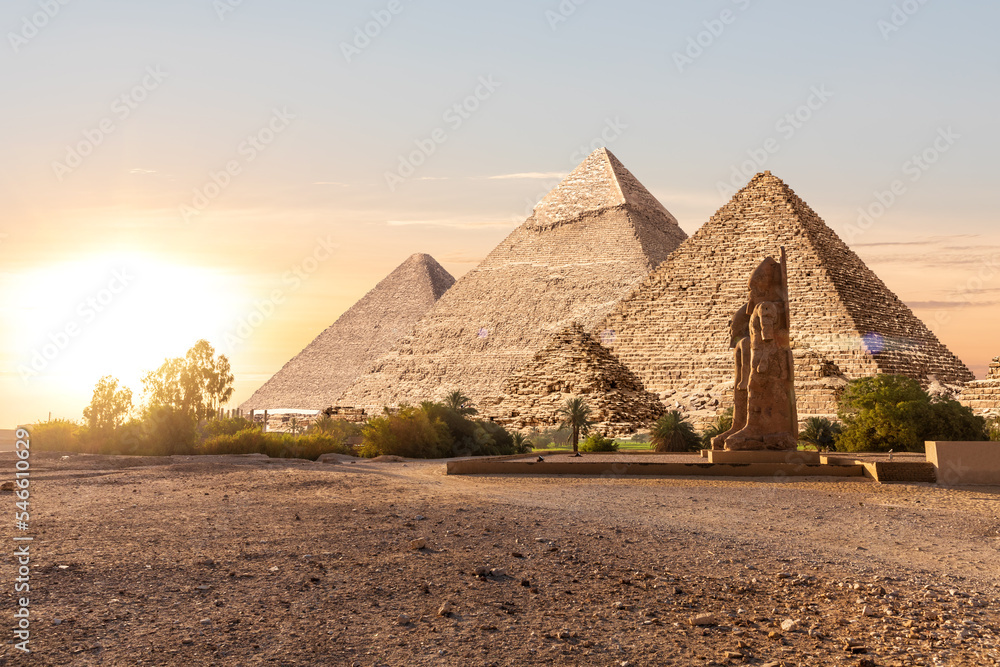 The Great Pyramids of Egypt by the Colossal statues, Valley of Kings, Luxor
